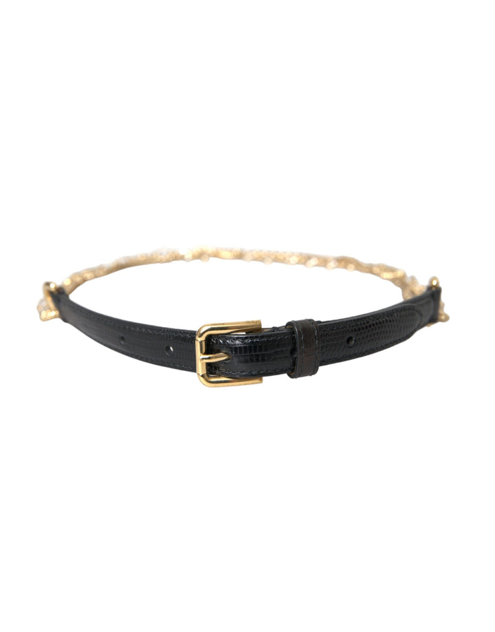 Women’s Dolce &amp; Gabbana Black Leather Gold Chain Crystal Waist Women Belt