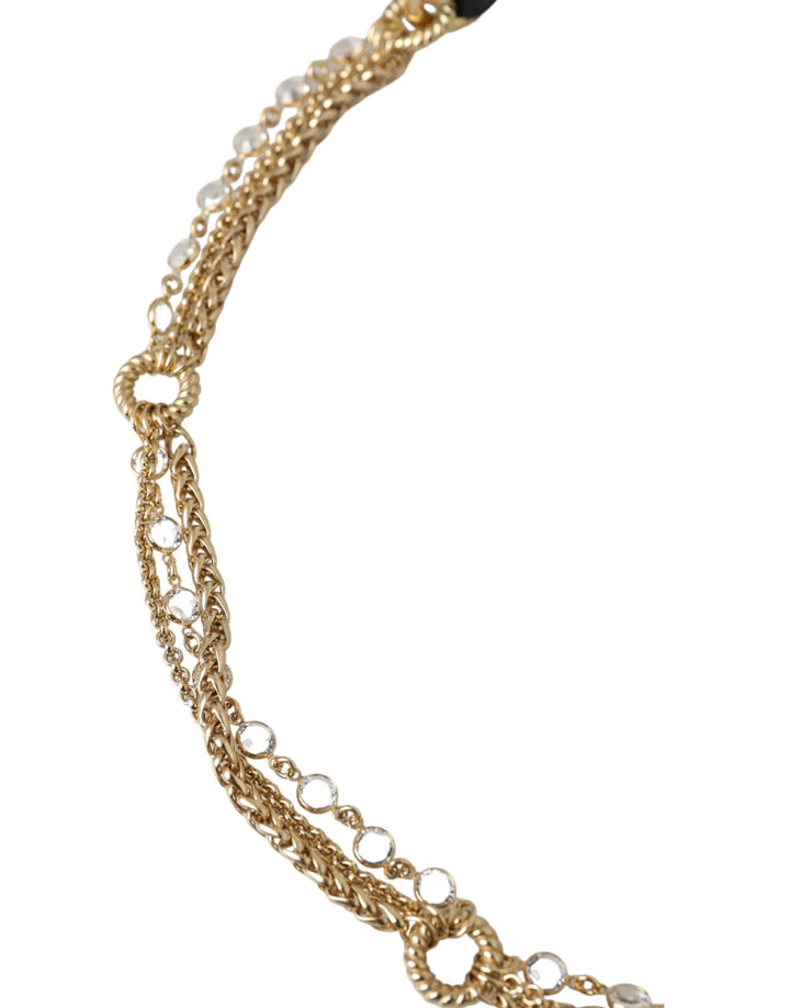 Women’s Dolce &amp; Gabbana Black Leather Gold Chain Crystal Waist Women Belt