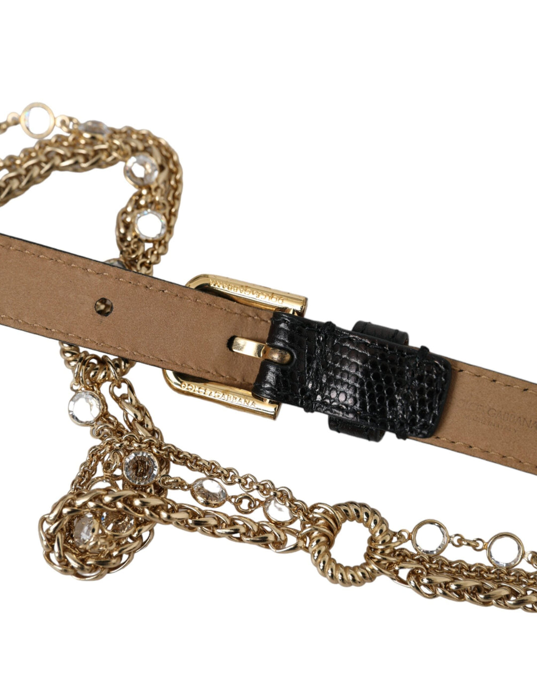 Women’s Dolce &amp; Gabbana Black Leather Gold Chain Crystal Waist Women Belt
