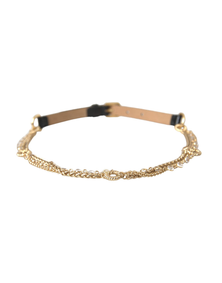 Women’s Dolce &amp; Gabbana Black Leather Gold Chain Crystal Waist Women Belt