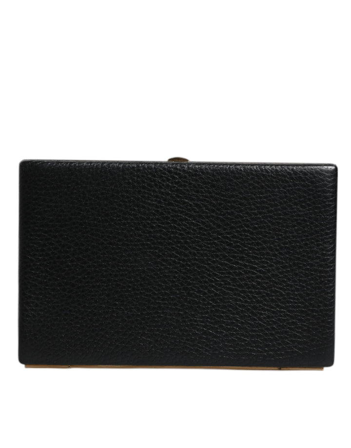 Women’s Dolce &amp; Gabbana Black Leather Gold Frame Clutch Evening Party Purse Bag