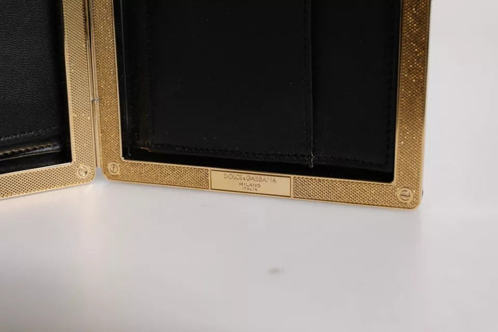 Women’s Dolce &amp; Gabbana Black Leather Gold Frame Clutch Evening Party Purse Bag