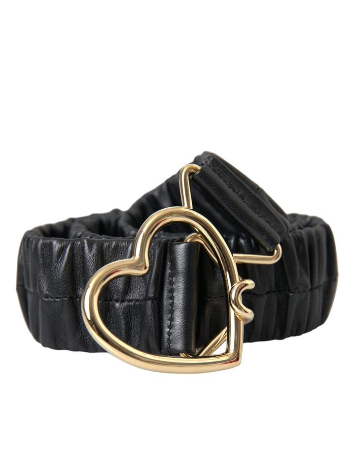 Women’s Dolce &amp; Gabbana Black Leather Gold Heart Metal Buckle Belt