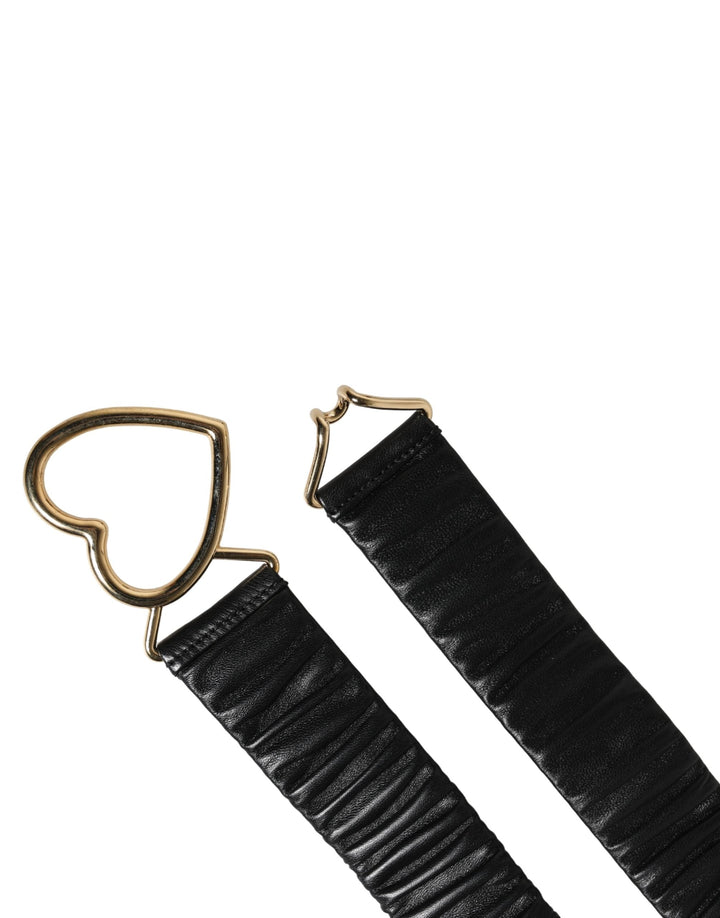 Women’s Dolce &amp; Gabbana Black Leather Gold Heart Metal Buckle Belt