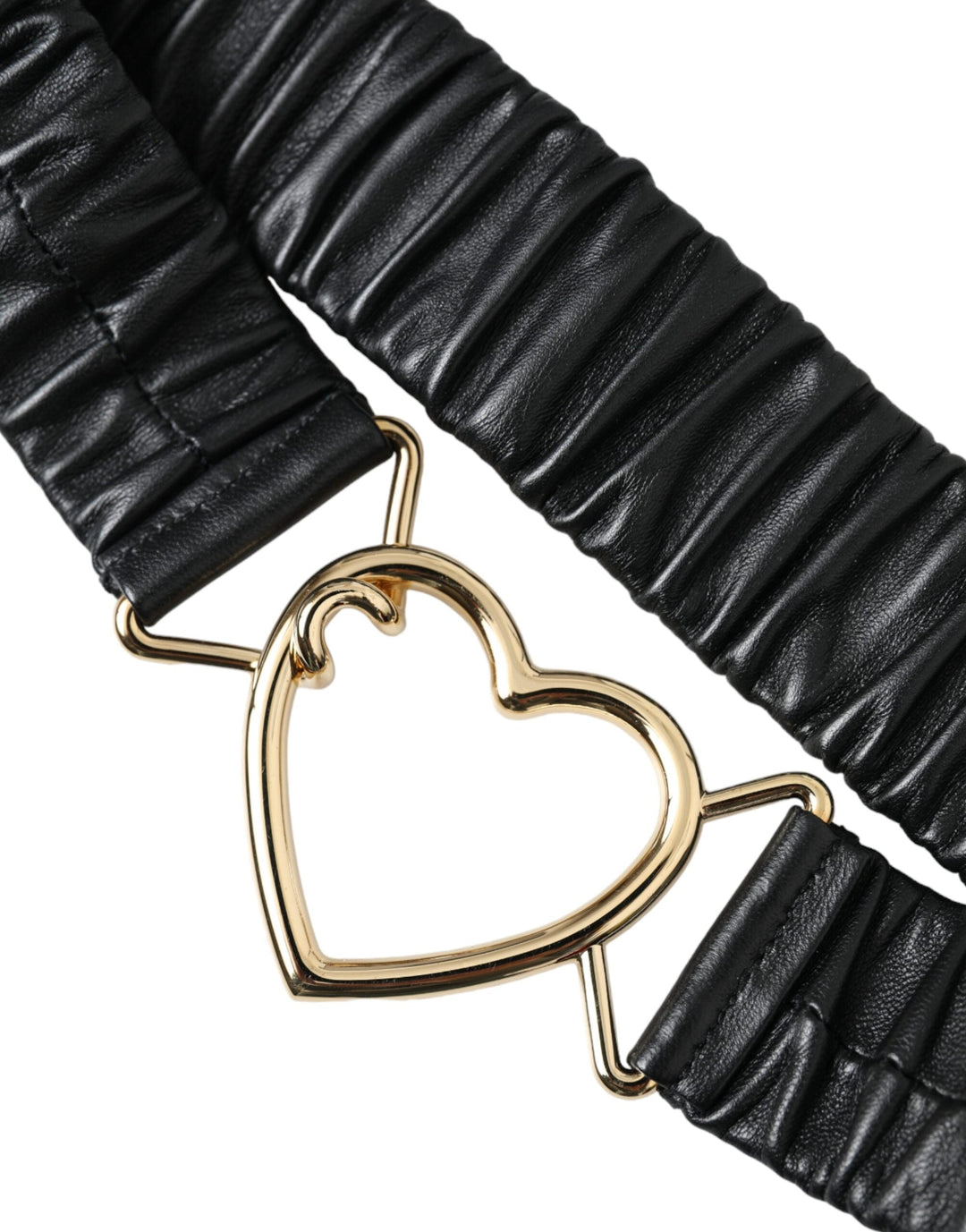 Women’s Dolce &amp; Gabbana Black Leather Gold Heart Metal Buckle Belt