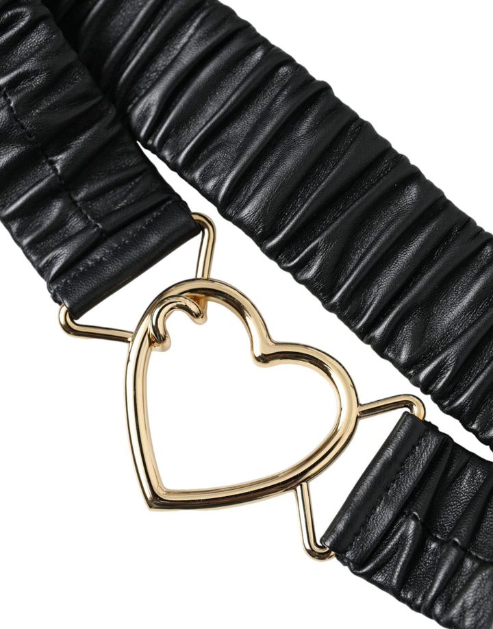 Women’s Dolce &amp; Gabbana Black Leather Gold Heart Metal Buckle Belt