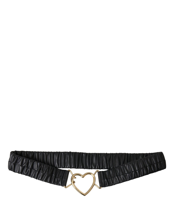 Women’s Dolce &amp; Gabbana Black Leather Gold Heart Metal Buckle Belt