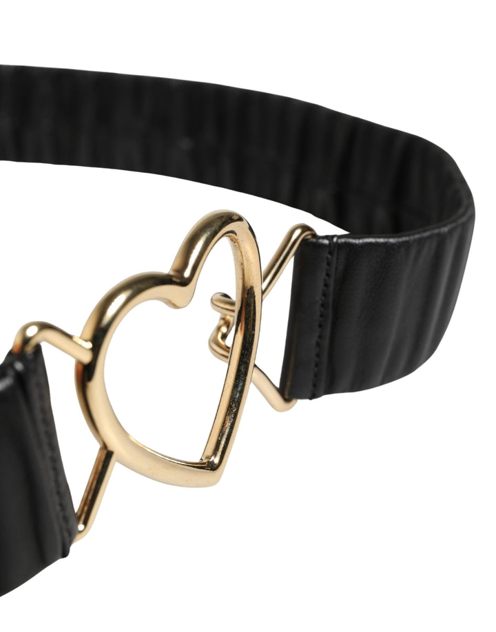 Women’s Dolce &amp; Gabbana Black Leather Gold Heart Metal Buckle Belt