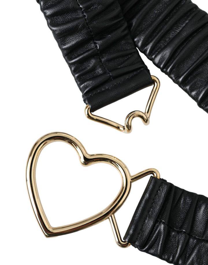 Women’s Dolce &amp; Gabbana Black Leather Gold Heart Metal Buckle Belt