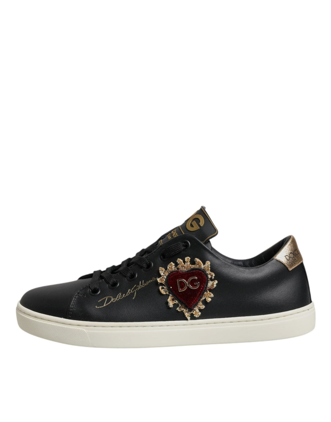 Baskets Dolce &amp;amp; Gabbana en cuir noir et or avec cœur rouge