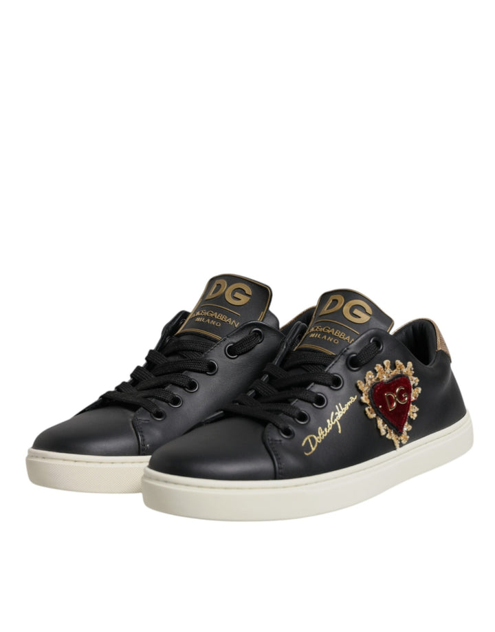 Baskets Dolce &amp;amp; Gabbana en cuir noir et or avec cœur rouge