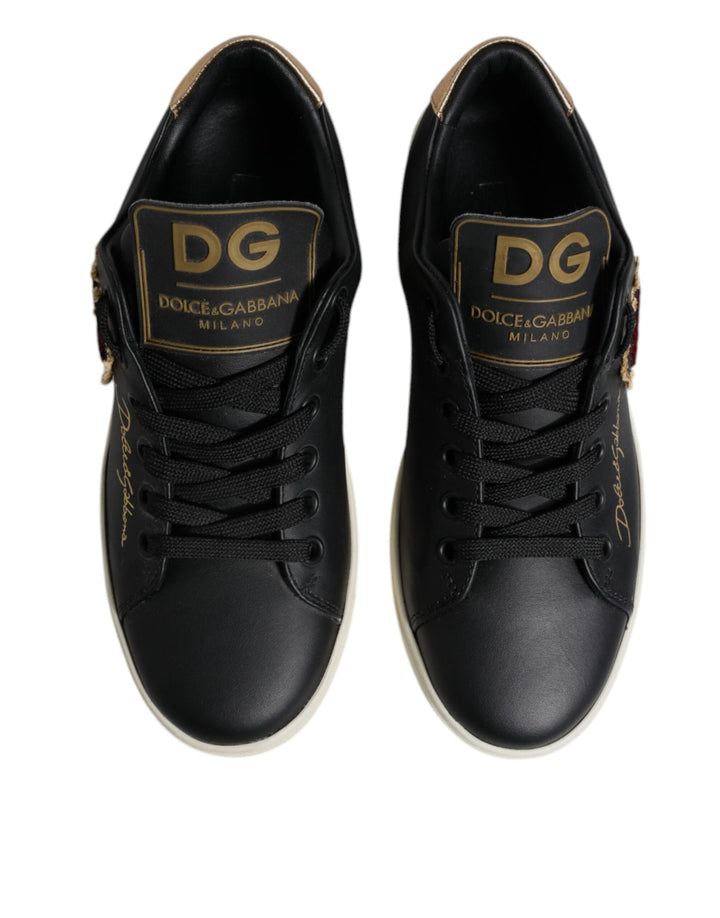 Baskets Dolce &amp;amp; Gabbana en cuir noir et or avec cœur rouge