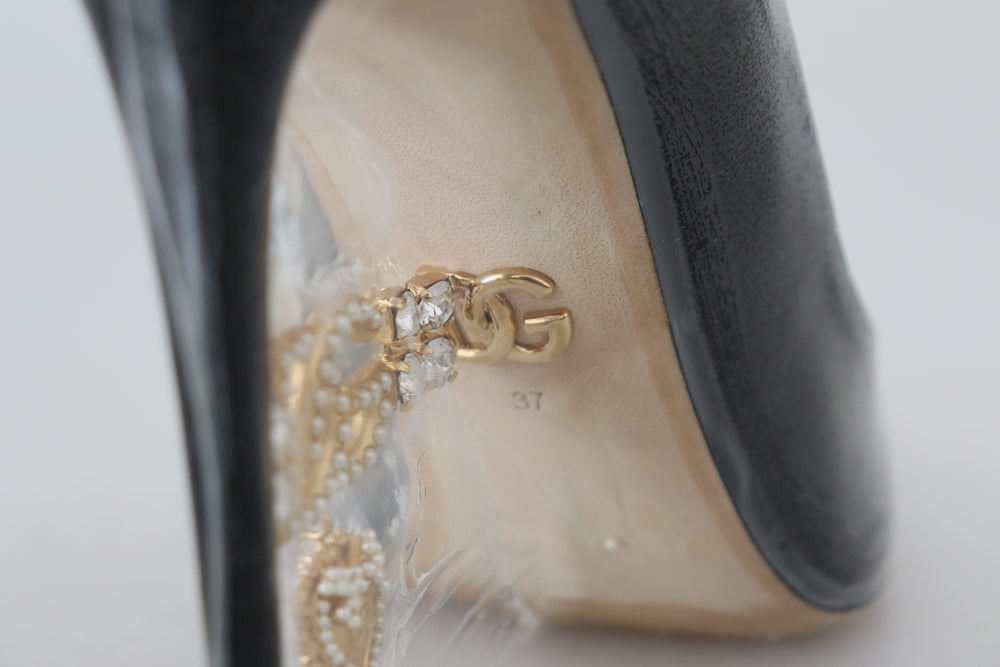 Women’s Dolce & Gabbana Black Leather Heels Pumps Plastic Wrapped Shoes