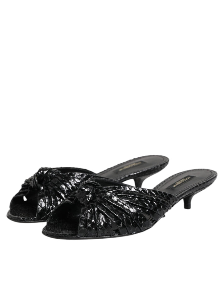 Women’s Dolce &amp; Gabbana Black Leather Heels Slides Sandals Shoes