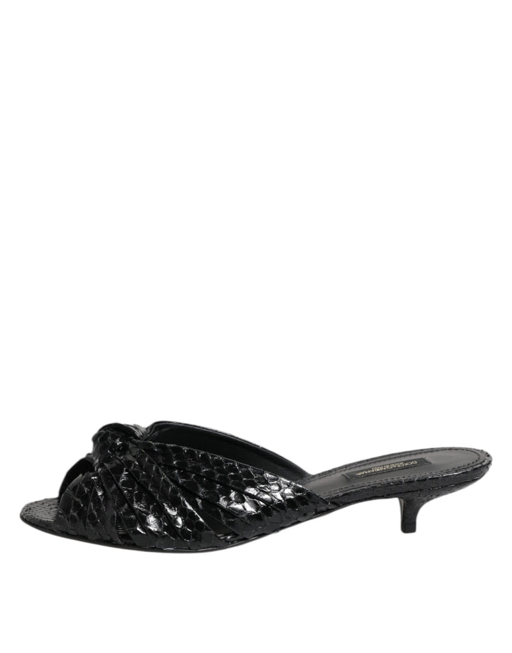 Women’s Dolce &amp; Gabbana Black Leather Heels Slides Sandals Shoes