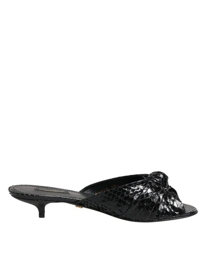 Women’s Dolce &amp; Gabbana Black Leather Heels Slides Sandals Shoes