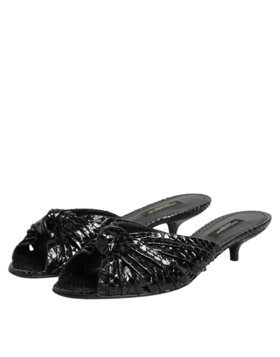 Women’s Dolce &amp; Gabbana Black Leather Heels Slides Sandals Shoes