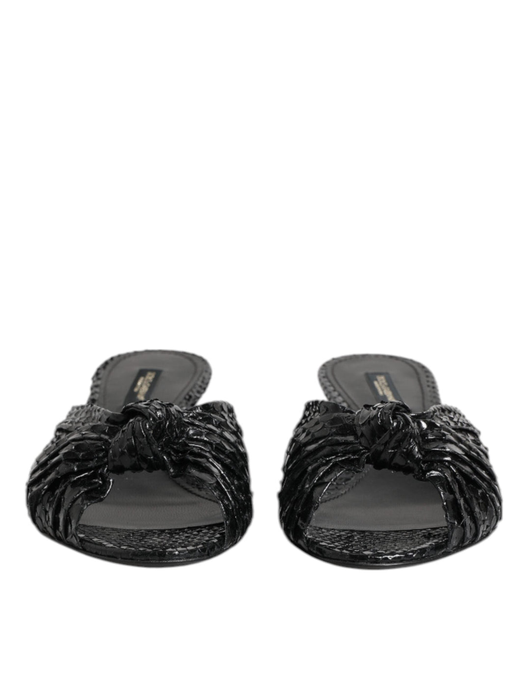 Women’s Dolce &amp; Gabbana Black Leather Heels Slides Sandals Shoes