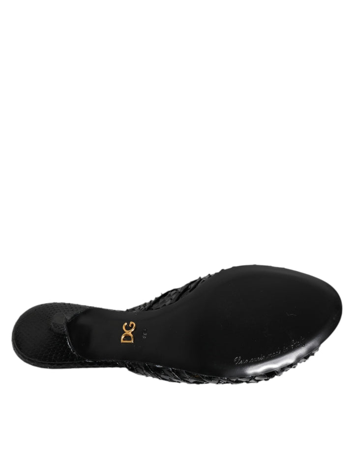 Women’s Dolce &amp; Gabbana Black Leather Heels Slides Sandals Shoes