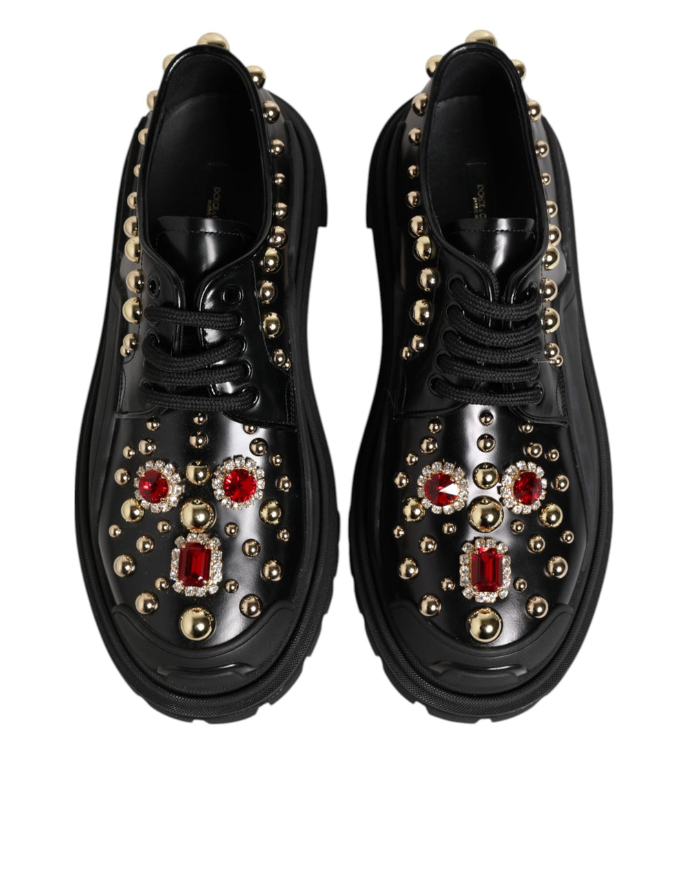Women’s Dolce & Gabbana Black Leather Jeweled Crystals Derby Shoes