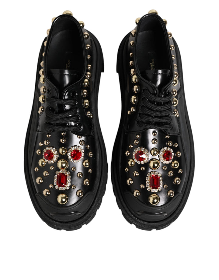 Women’s Dolce &amp; Gabbana Black Leather Jeweled Crystals Derby Shoes