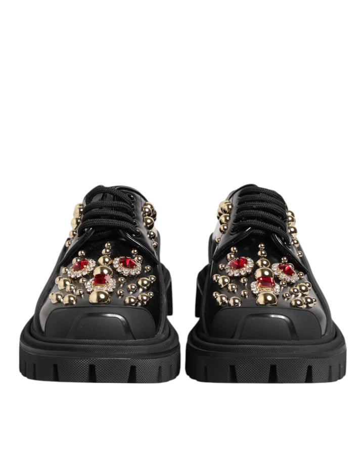 Women’s Dolce &amp; Gabbana Black Leather Jeweled Crystals Derby Shoes