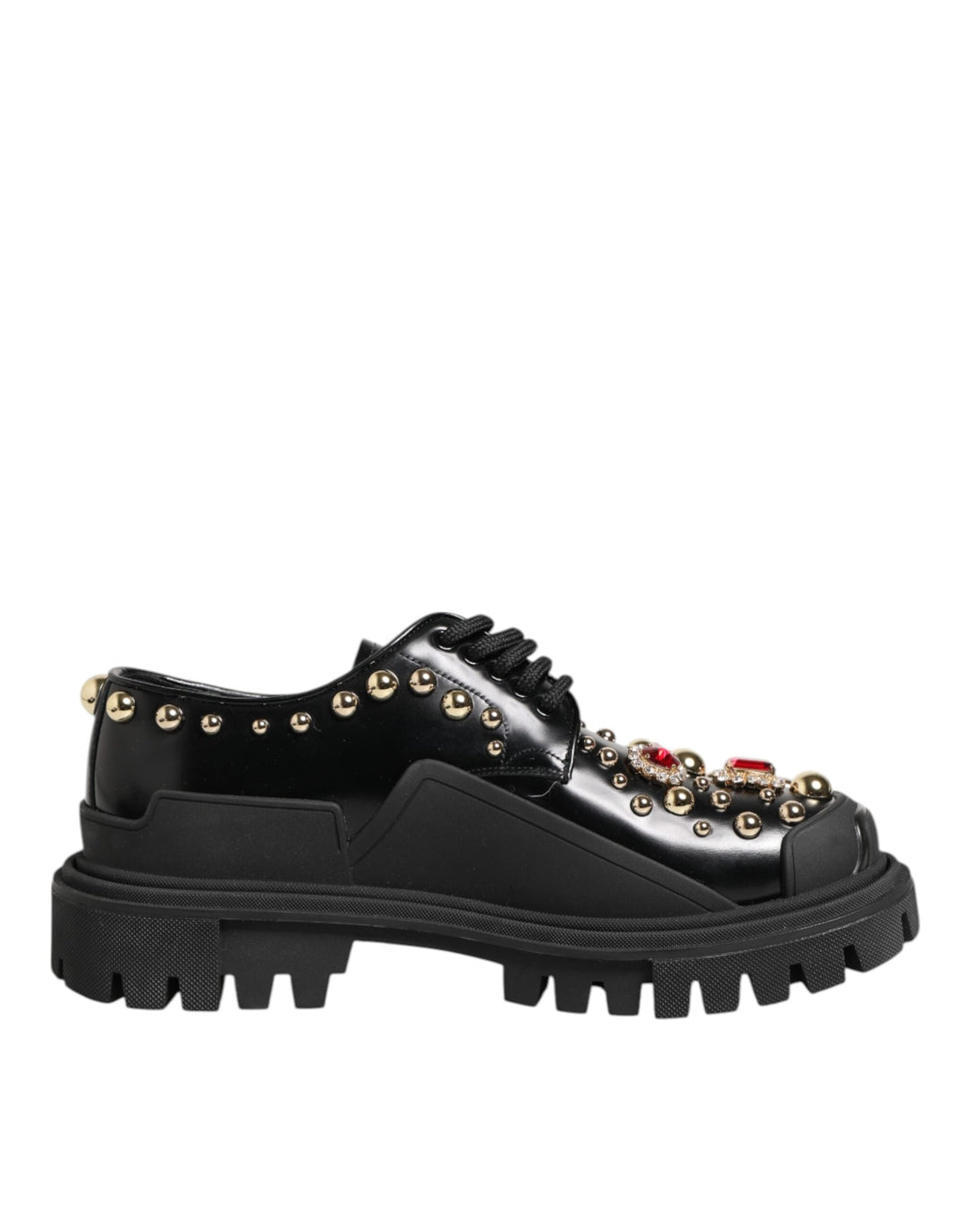 Women’s Dolce &amp; Gabbana Black Leather Jeweled Crystals Derby Shoes