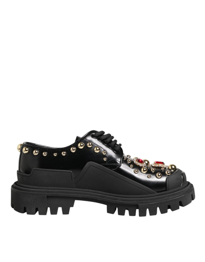 Women’s Dolce &amp; Gabbana Black Leather Jeweled Crystals Derby Shoes