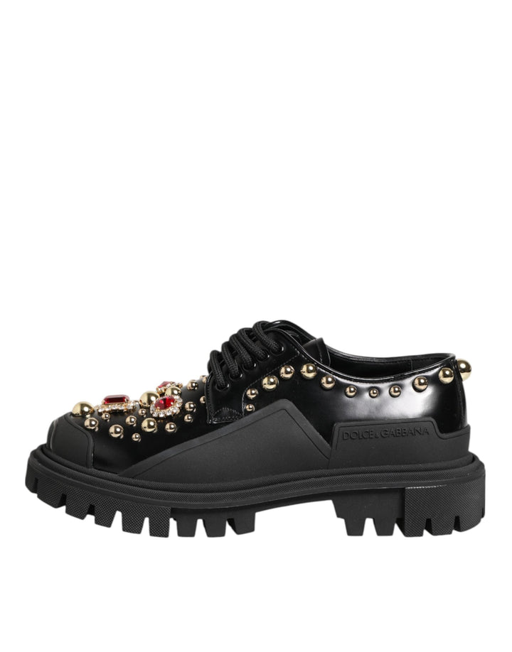 Women’s Dolce &amp; Gabbana Black Leather Jeweled Crystals Derby Shoes