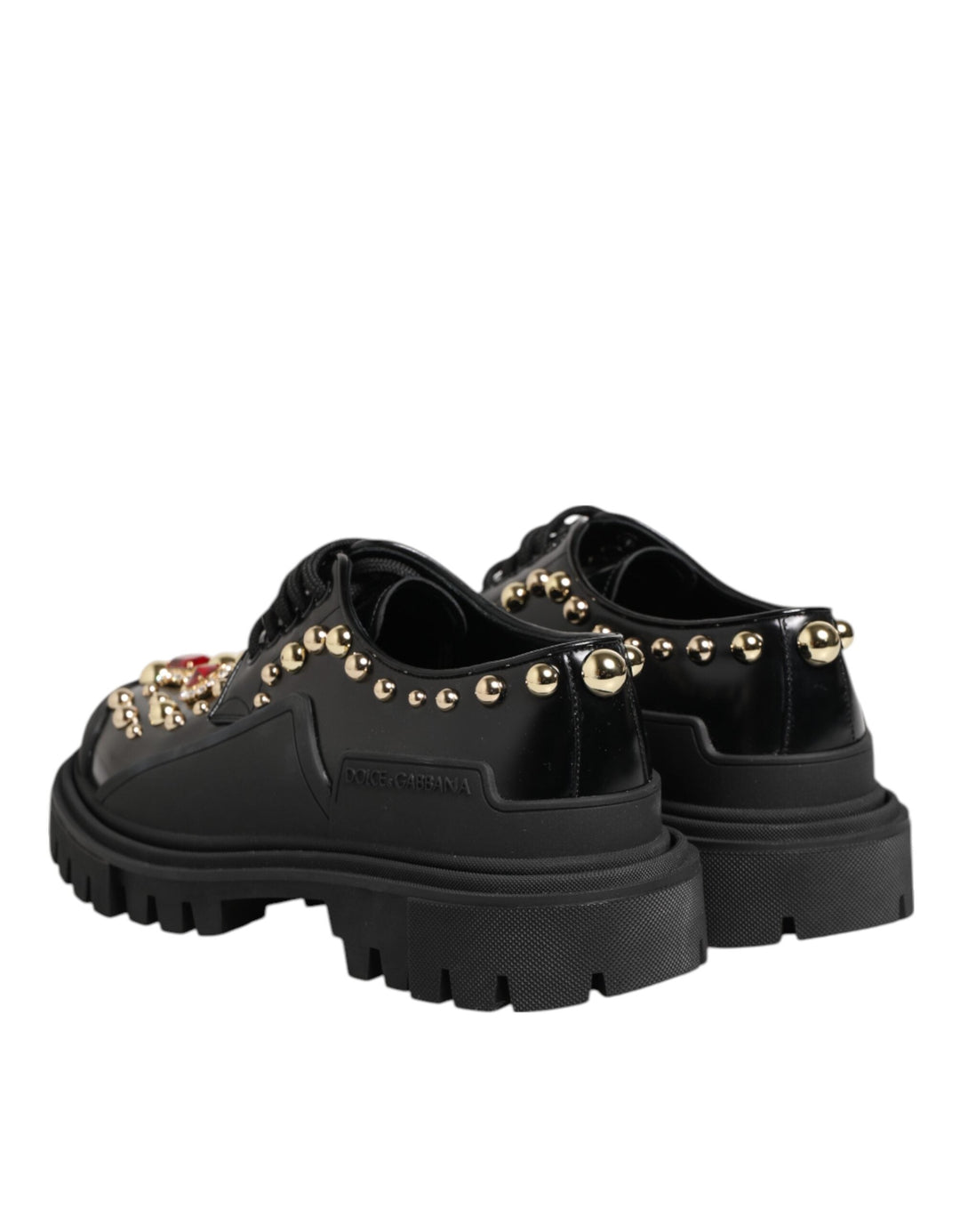 Women’s Dolce &amp; Gabbana Black Leather Jeweled Crystals Derby Shoes