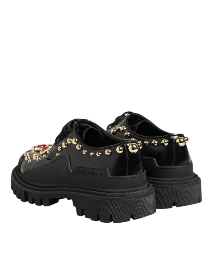 Women’s Dolce &amp; Gabbana Black Leather Jeweled Crystals Derby Shoes