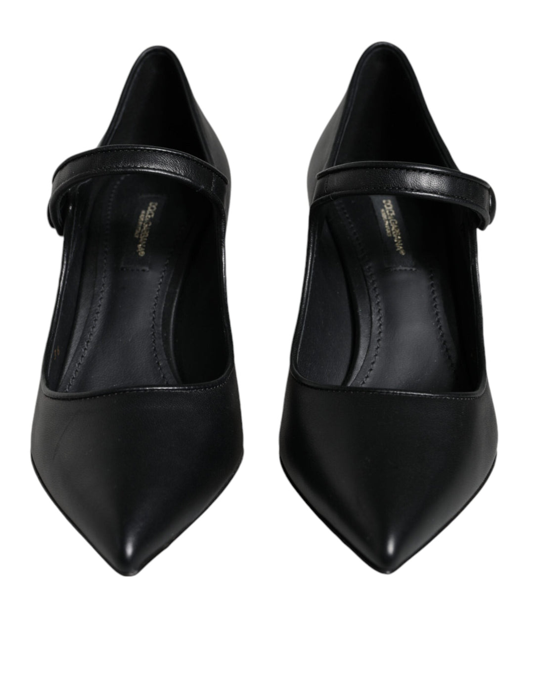 Women’s Dolce & Gabbana Black Leather Logo Heels Mary Janes Pumps Shoes