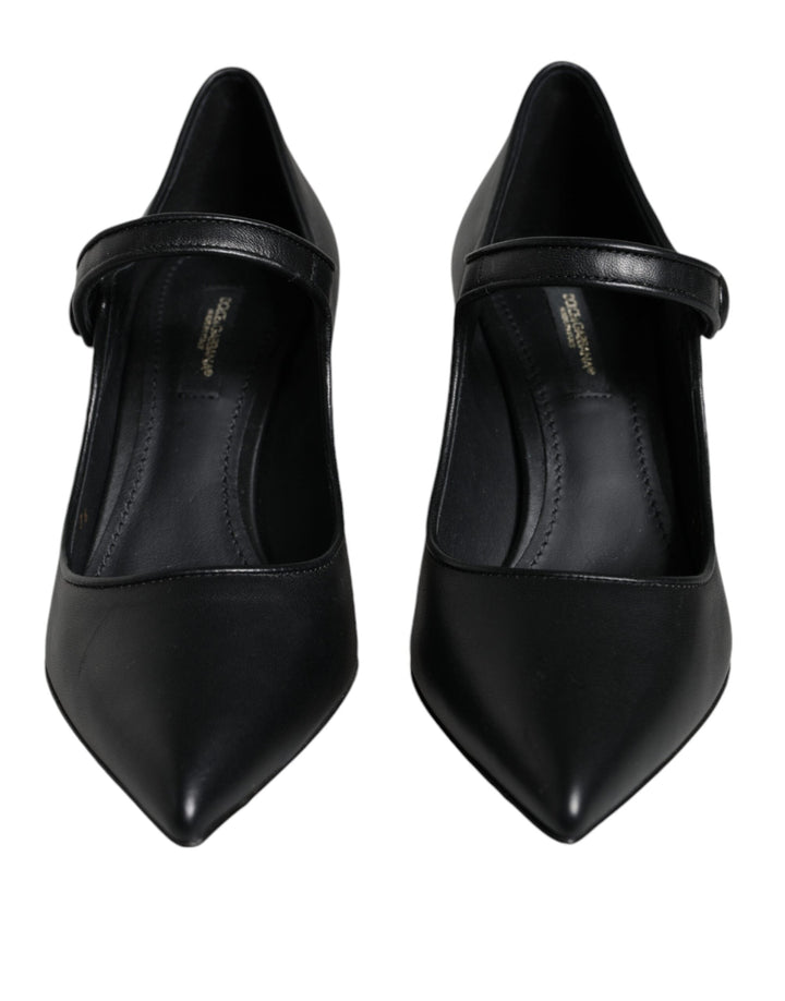 Women’s Dolce &amp; Gabbana Black Leather Logo Heels Mary Janes Pumps Shoes