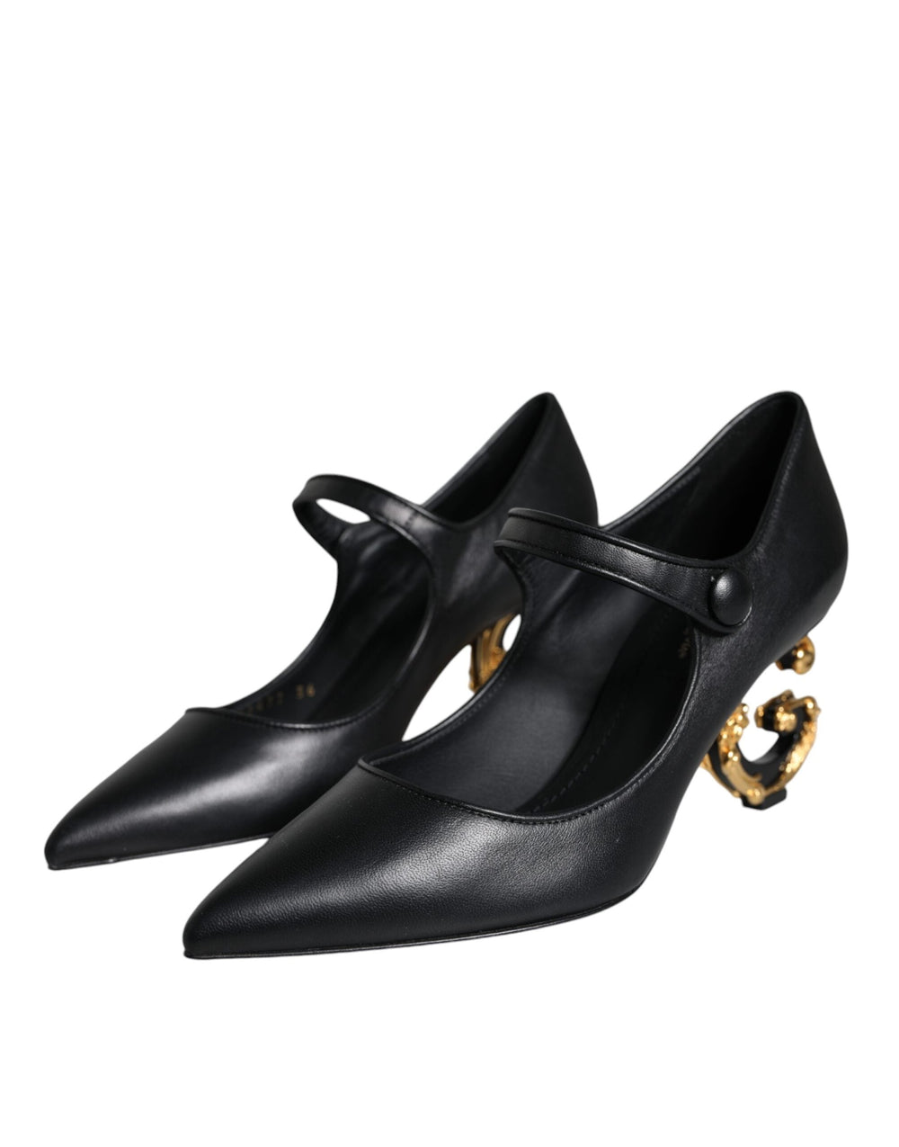 Women’s Dolce & Gabbana Black Leather Logo Heels Mary Janes Pumps Shoes