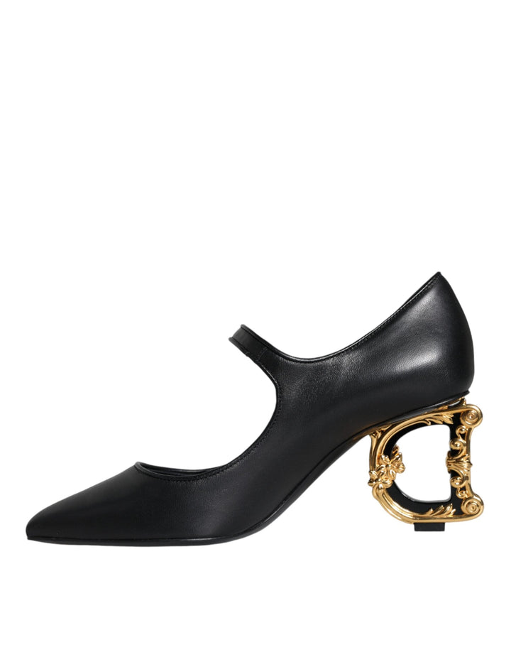 Women’s Dolce &amp; Gabbana Black Leather Logo Heels Mary Janes Pumps Shoes