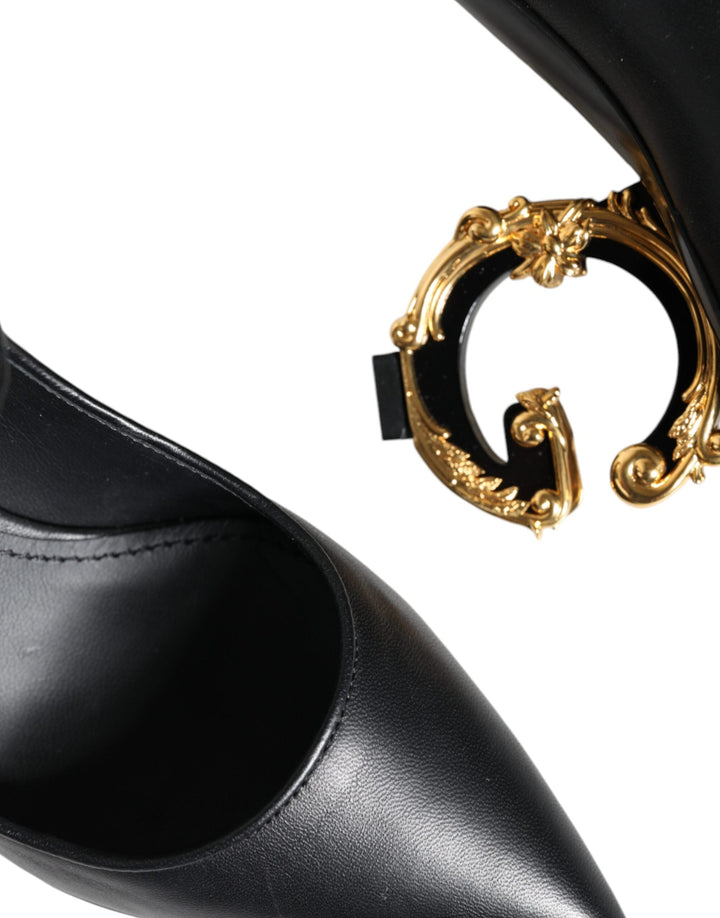 Women’s Dolce &amp; Gabbana Black Leather Logo Heels Mary Janes Pumps Shoes