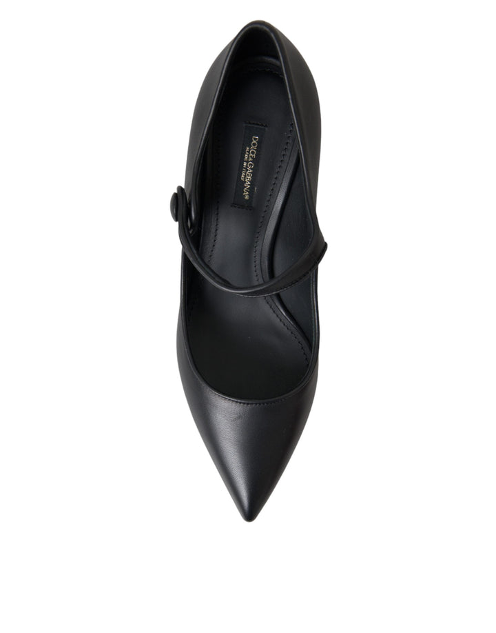 Women’s Dolce &amp; Gabbana Black Leather Logo Heels Mary Janes Pumps Shoes