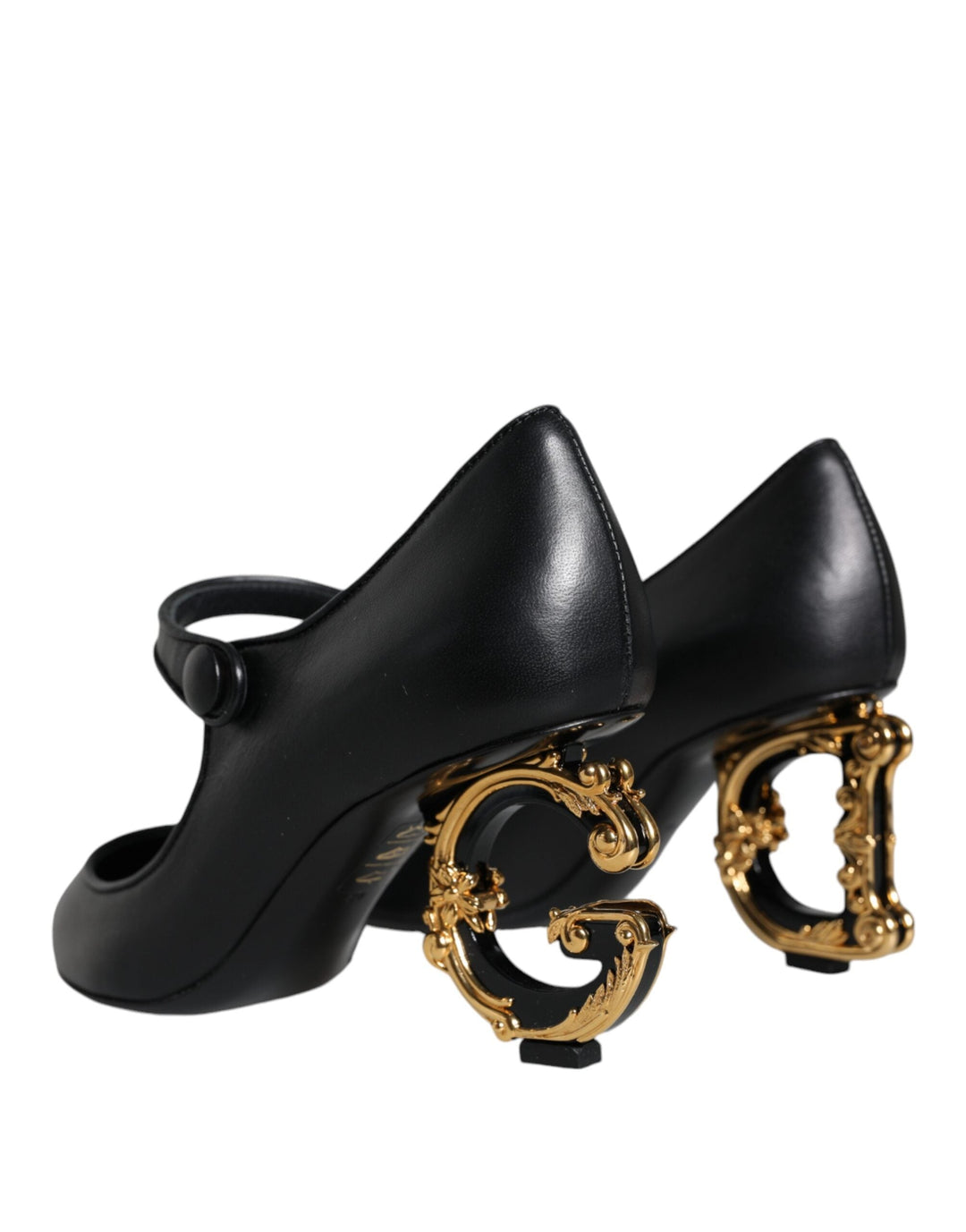 Women’s Dolce &amp; Gabbana Black Leather Logo Heels Mary Janes Pumps Shoes