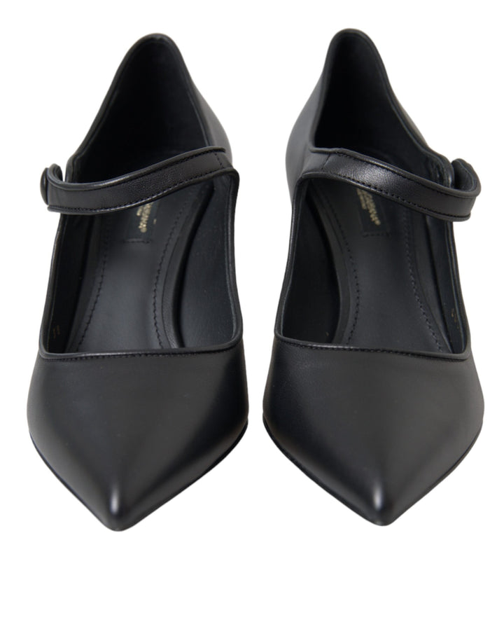 Women’s Dolce &amp; Gabbana Black Leather Logo Heels Mary Janes Pumps Shoes