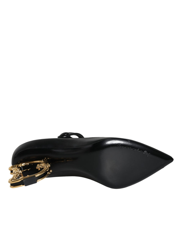 Women’s Dolce &amp; Gabbana Black Leather Logo Heels Mary Janes Pumps Shoes