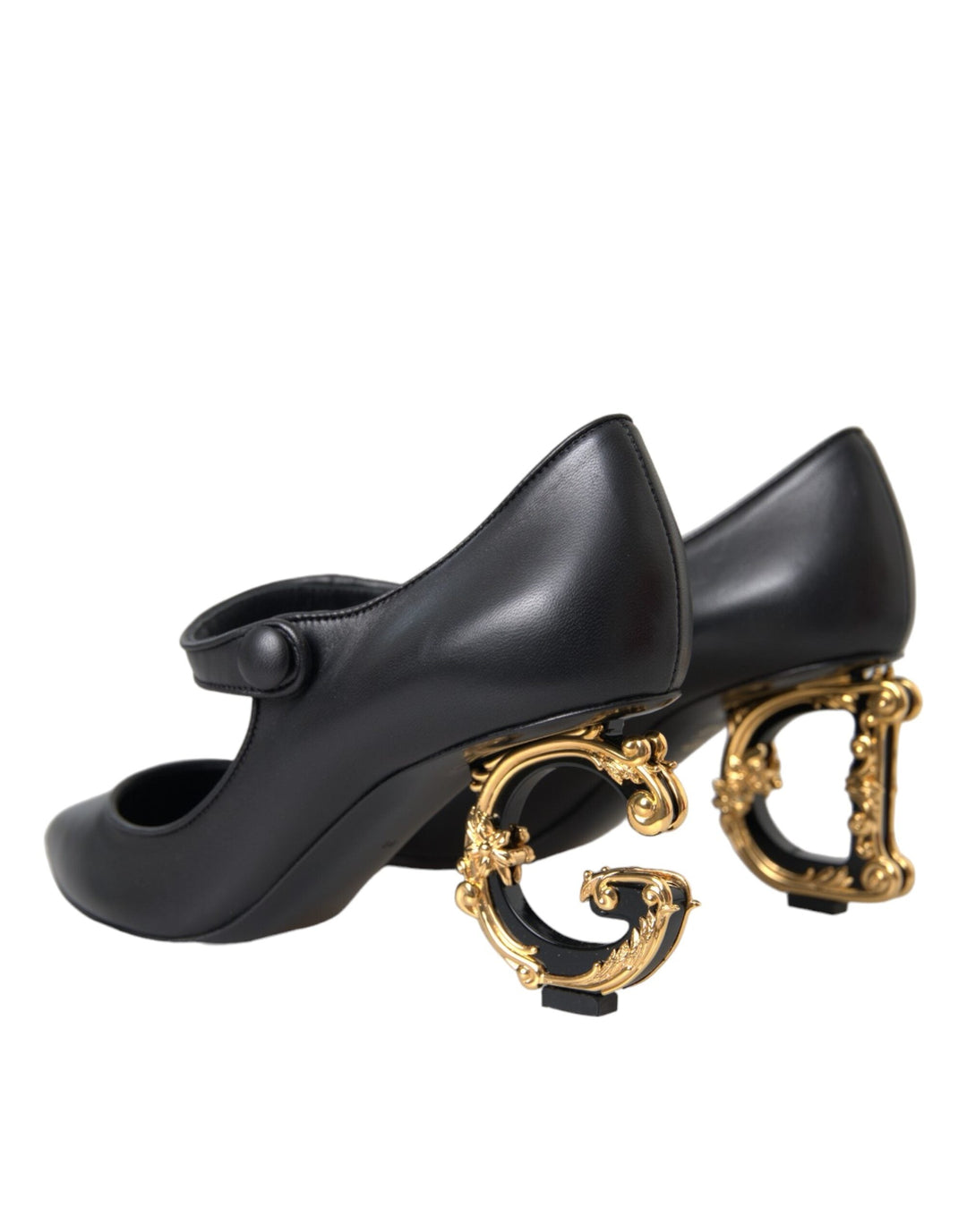 Women’s Dolce &amp; Gabbana Black Leather Logo Heels Mary Janes Pumps Shoes