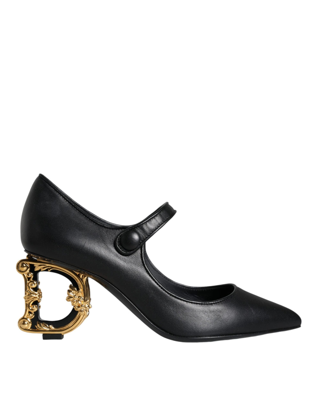 Women’s Dolce &amp; Gabbana Black Leather Logo Heels Mary Janes Pumps Shoes