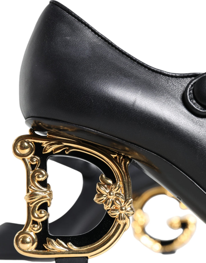 Women’s Dolce &amp; Gabbana Black Leather Logo Heels Mary Janes Pumps Shoes