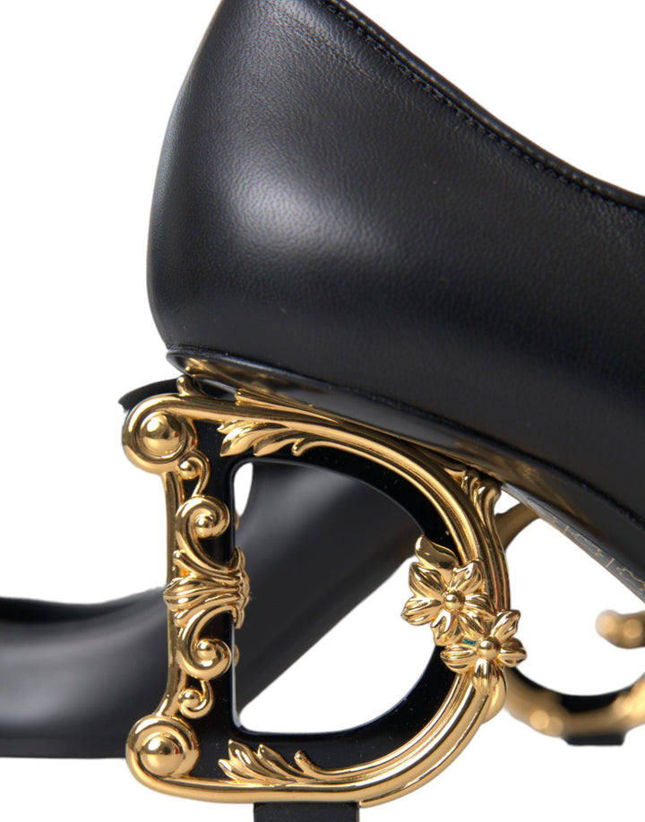 Women’s Dolce &amp; Gabbana Black Leather Logo Heels Mary Janes Pumps Shoes