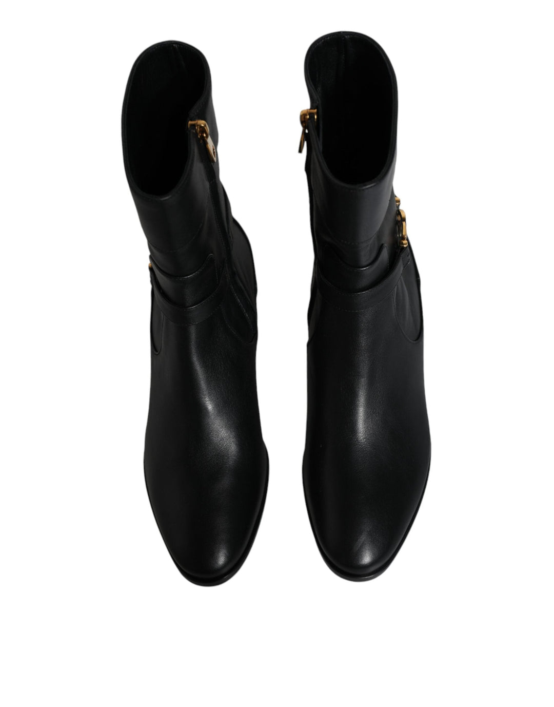 Women’s Dolce &amp; Gabbana Black Leather Logo Mid Calf Boots Shoes