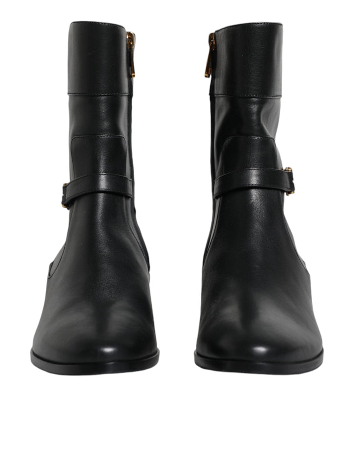 Women’s Dolce &amp; Gabbana Black Leather Logo Mid Calf Boots Shoes