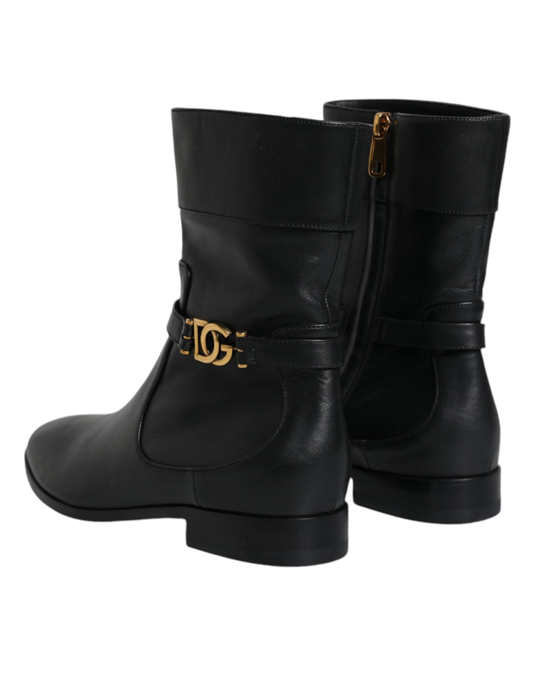 Women’s Dolce &amp; Gabbana Black Leather Logo Mid Calf Boots Shoes
