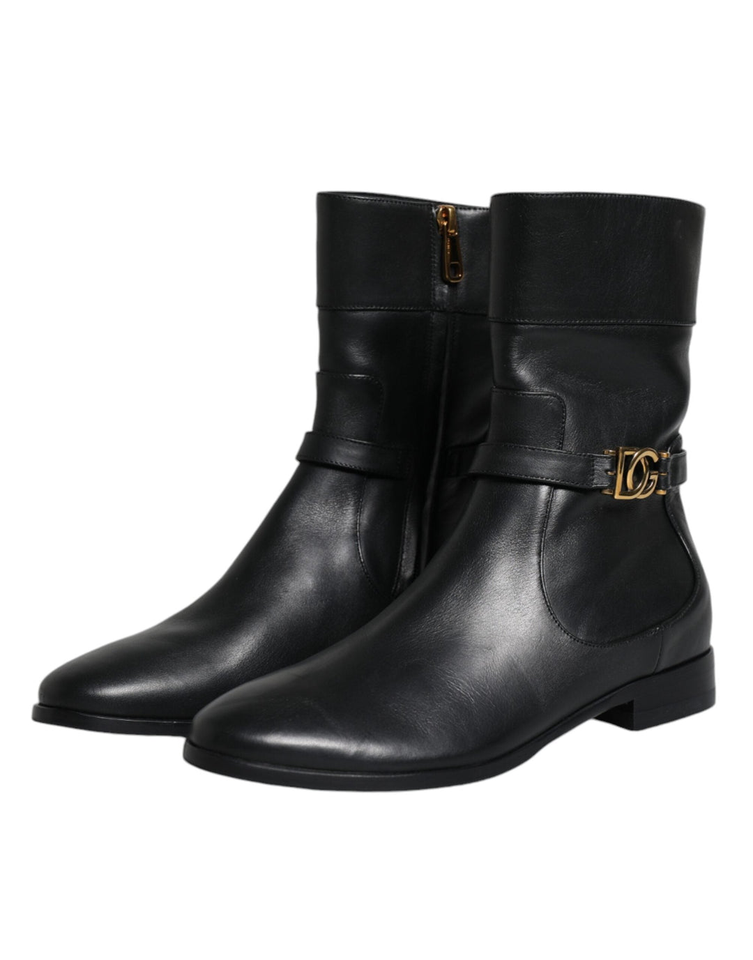 Women’s Dolce &amp; Gabbana Black Leather Logo Mid Calf Boots Shoes