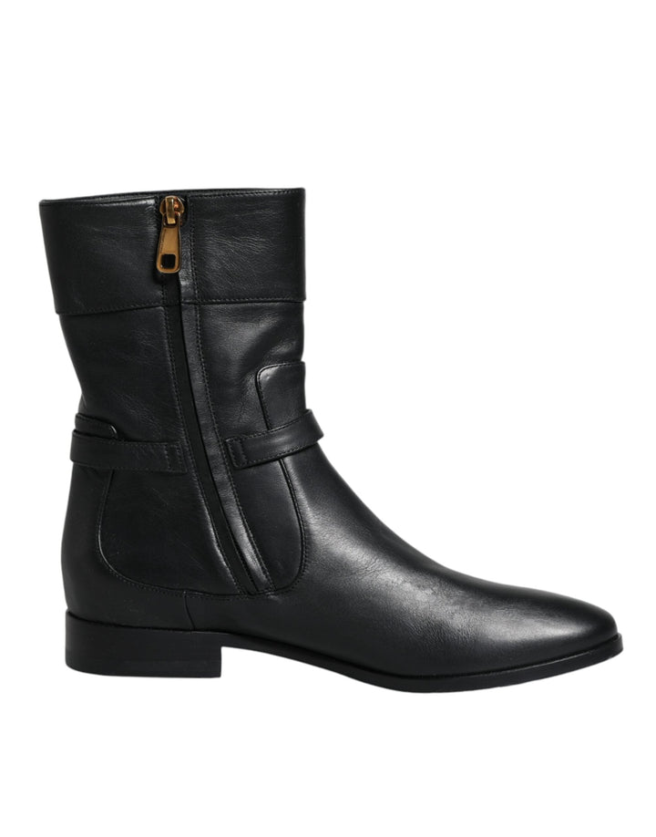 Women’s Dolce &amp; Gabbana Black Leather Logo Mid Calf Boots Shoes