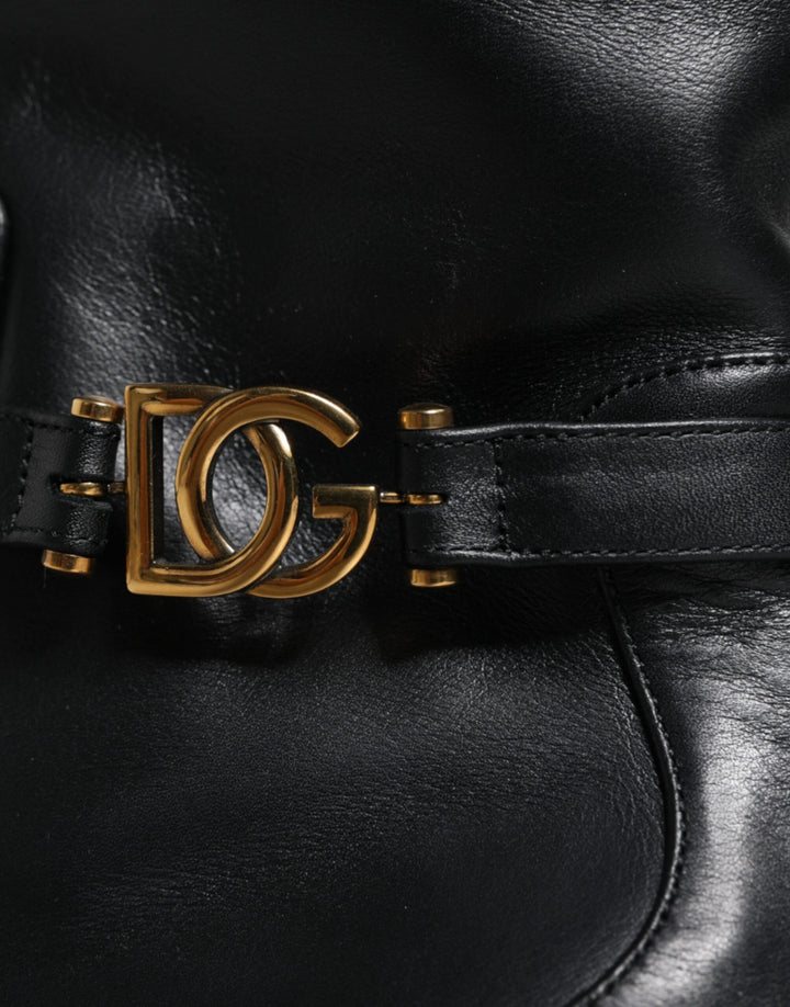 Women’s Dolce &amp; Gabbana Black Leather Logo Mid Calf Boots Shoes